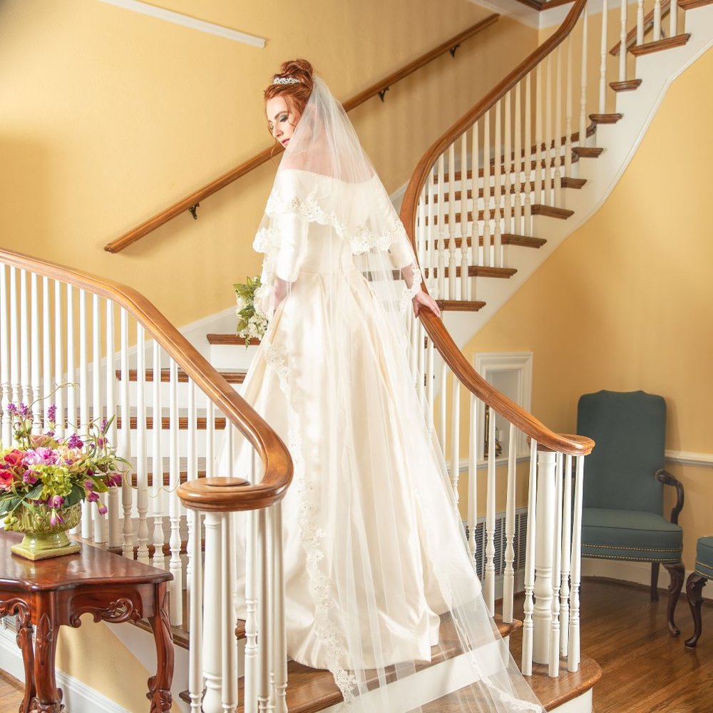 2 tier alencon lace edge cathedral wedding veil